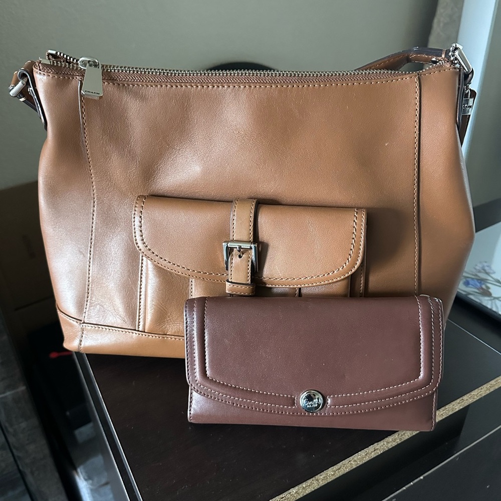 Coach Tan and Brown Leather Shoulder Bag Set